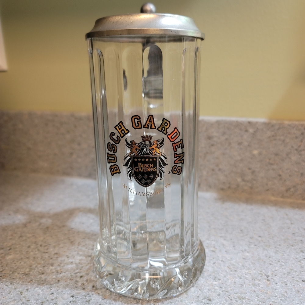 Glass Beer Stein Busch Gardens Williamsburg Va Original 1990
